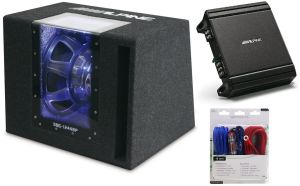  Pachet Bass Alpine Subwoofer SBG-1244BP + Amplificator MRV-M250 + Kit Cabluri Aiv