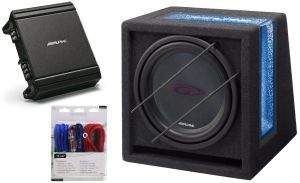  Pachet Bass Alpine Subwoofer SBG-844BR + Amplificator MRV-M250 + Kit Cabluri Aiv