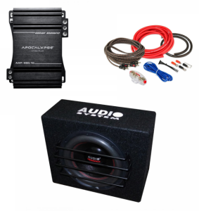 Pachet Subwoofer Auto Audiosystem AS12 500W Amplificator Apocalypse APP550.1D Kit de Cabluri