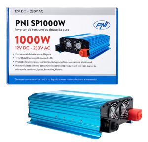 Invertor de tensiune PNI SP1000W cu sinusoida pura, alimentare 12V