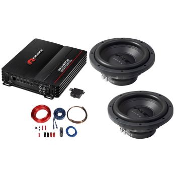 Pachet Bass Vibe Audio 2 x Subwoofer Pulse10-V0 + Amplificator RXA1200D + Kit Cabluri Autotek AWK20