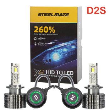 Set de 2 Becuri Faruri Conversie Hid-Led, Steelmate LED D2S Led, Plug & Play, 6000k