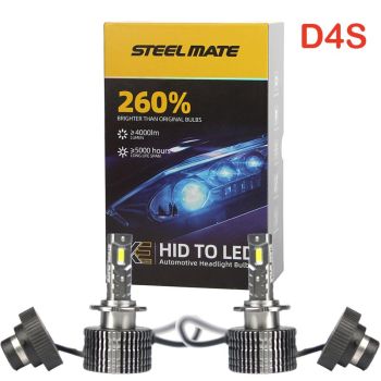 Set 2 Becuri Faruri Conversie Hid-Led, Steelmate LED D4S Led, Plug & Play, 6000k