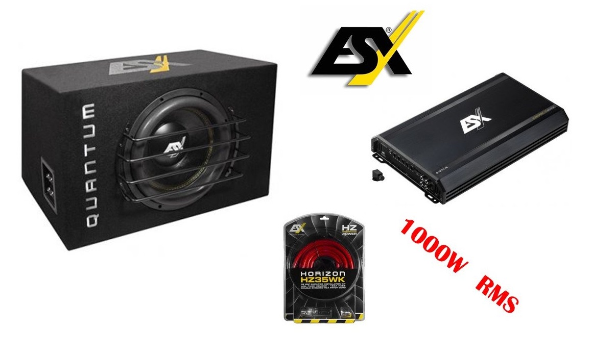 Pachet Bass ESX 1000W RMS Subwoofer QXB12 + Amplificator SXE 2800.1D + Kit Cabluri HZ35WK