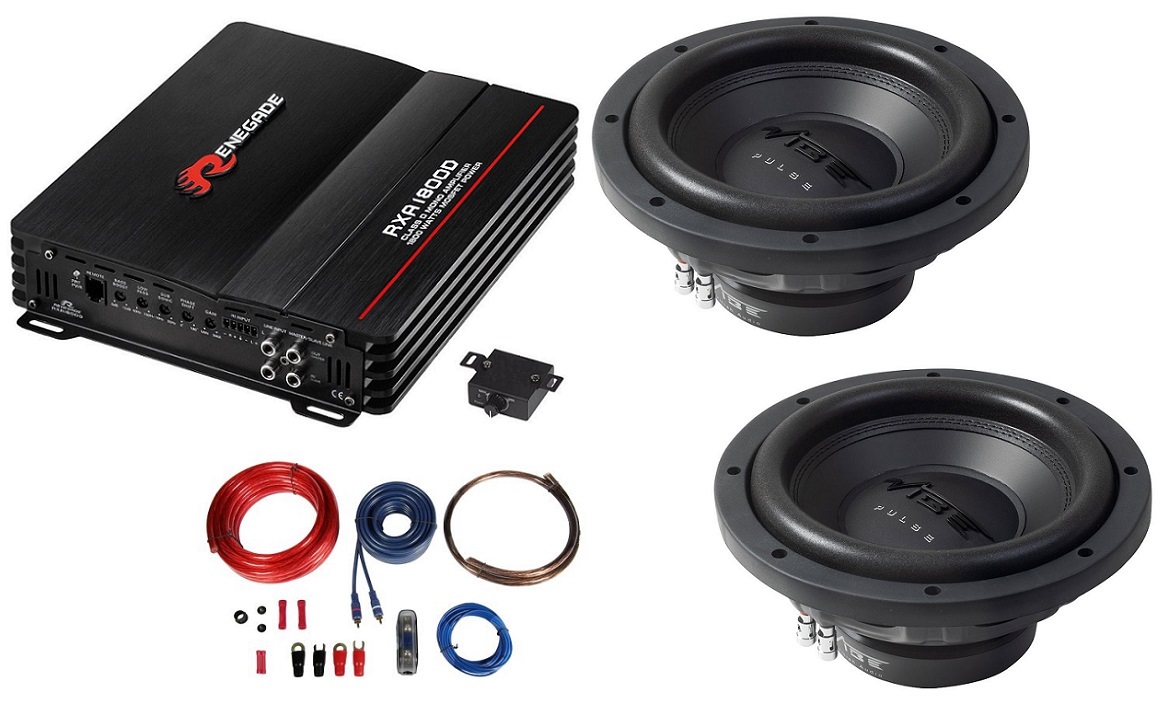 Pachet Bass Vibe Audio 2 x Subwoofer Pulse10-V0 + Amplificator RXA1200D + Kit Cabluri Autotek AWK20